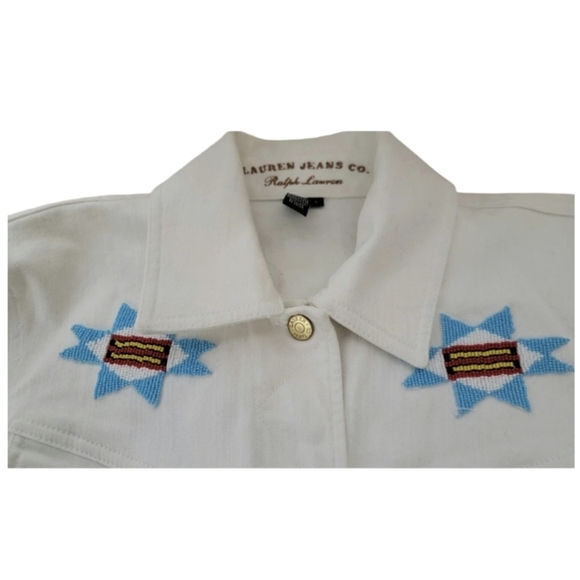 Lauren Jeans Co. Ralph Lauren Denim Jacket Womens Southwest Aztec Beaded - Picture 7 of 13
